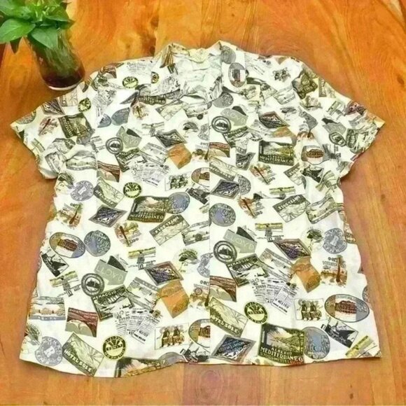 Unique Vintage  oversized multicolored novelty prints button down shirt - Picture 11 of 11